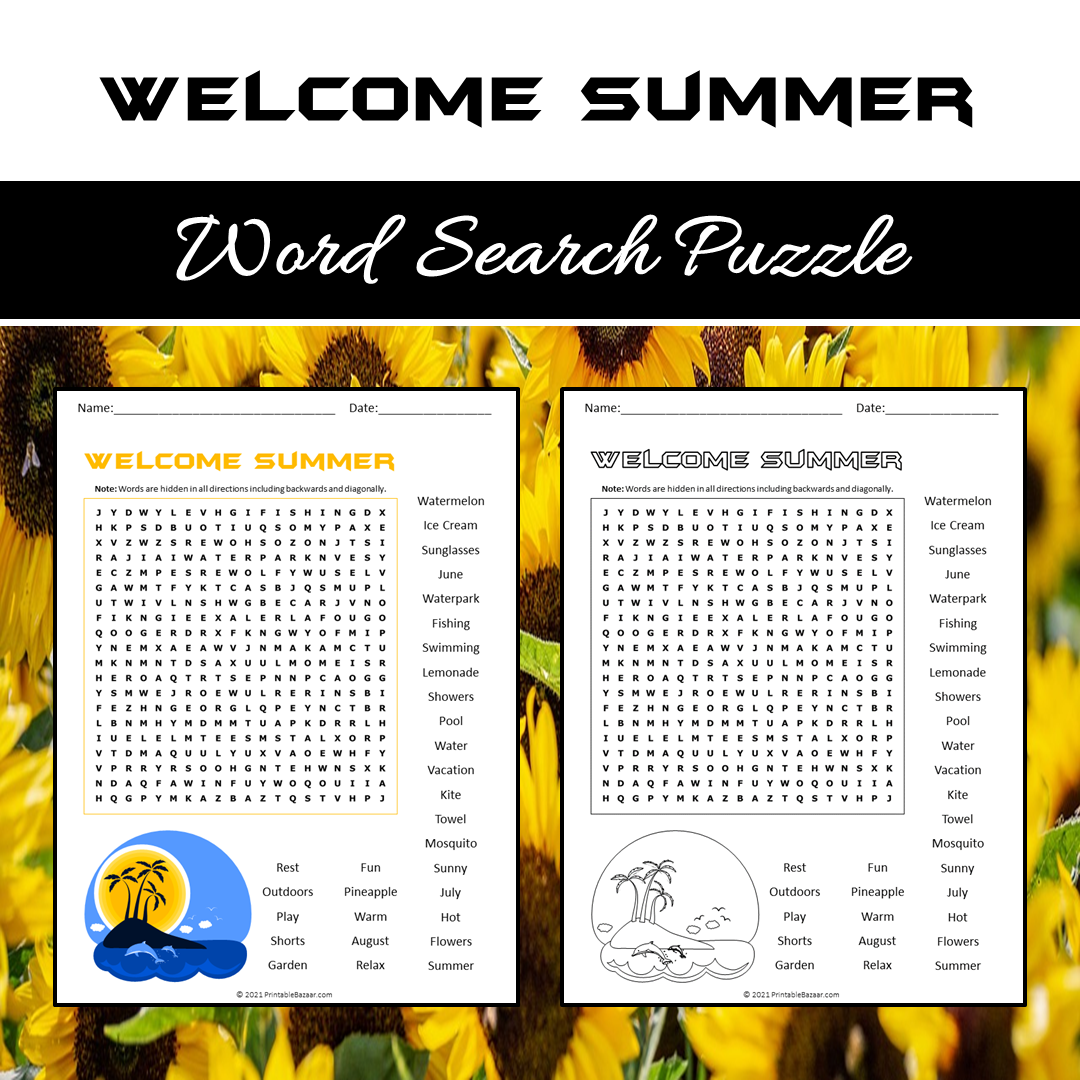 Welcome Summer Word Search Puzzle Worksheet PDF