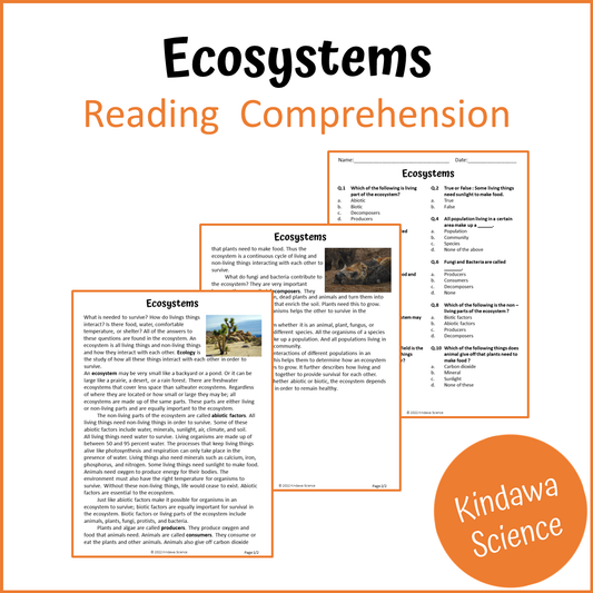 Ecosystems Reading Comprehension Passage and Questions | Printable PDF