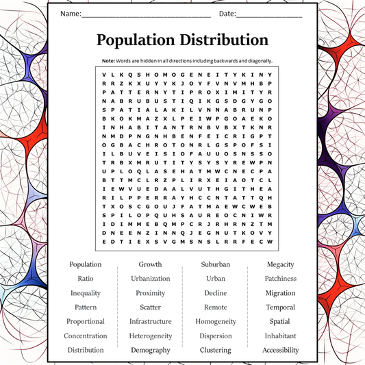 Population Distribution Word Search Puzzle Worksheet Activity PDF