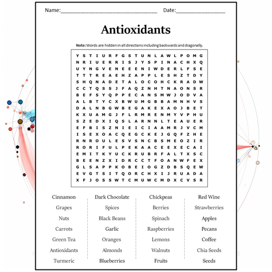 Antioxidants Word Search Puzzle Worksheet Activity PDF