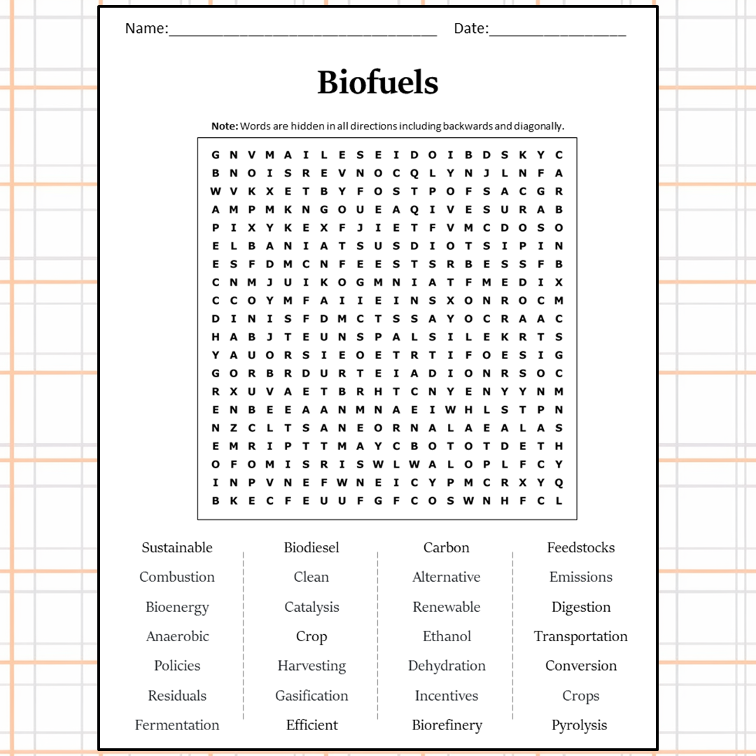 Biofuels Word Search Puzzle Worksheet Activity PDF – PrintableBazaar