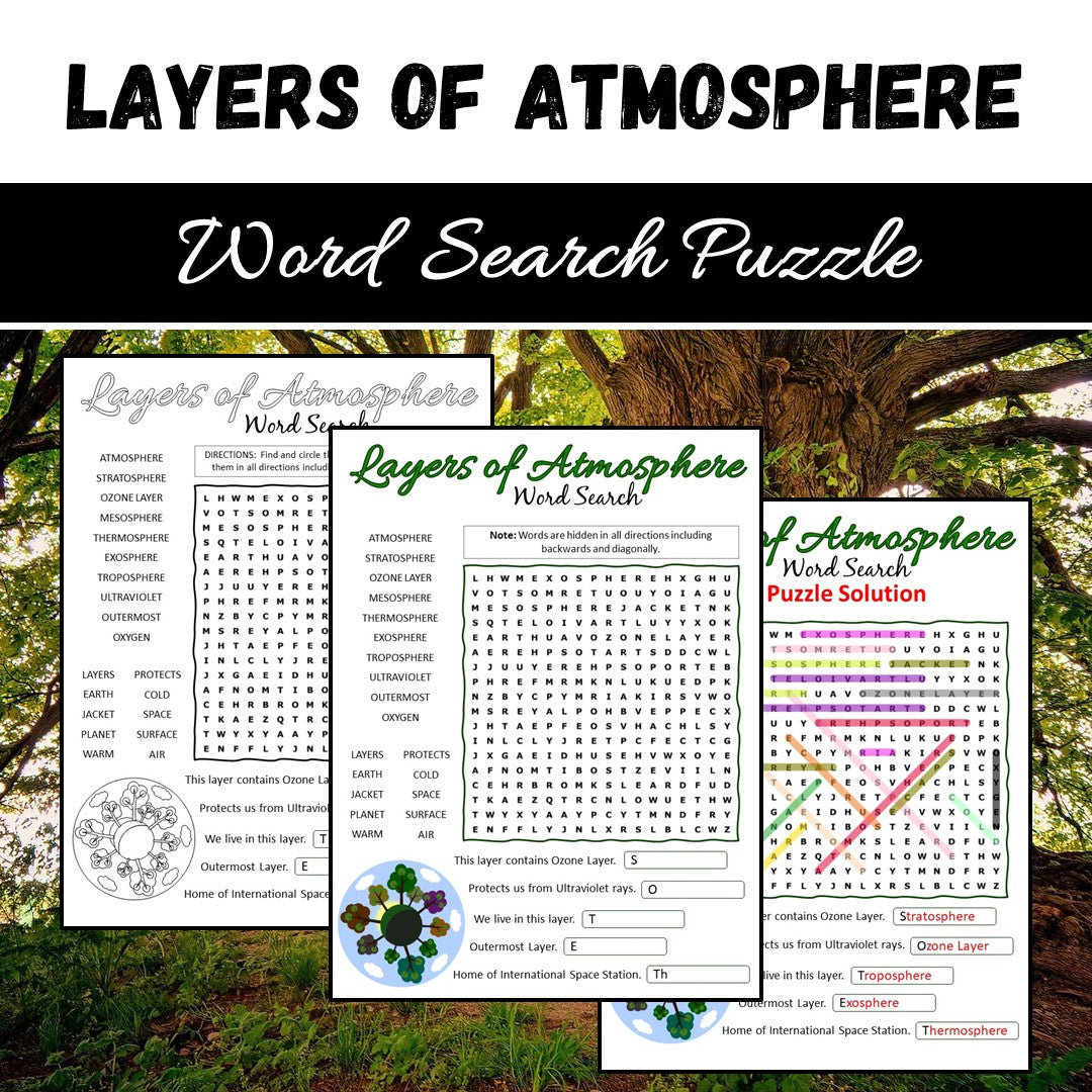 Layers Of Atmosphere Word Search Puzzle Worksheet PDF