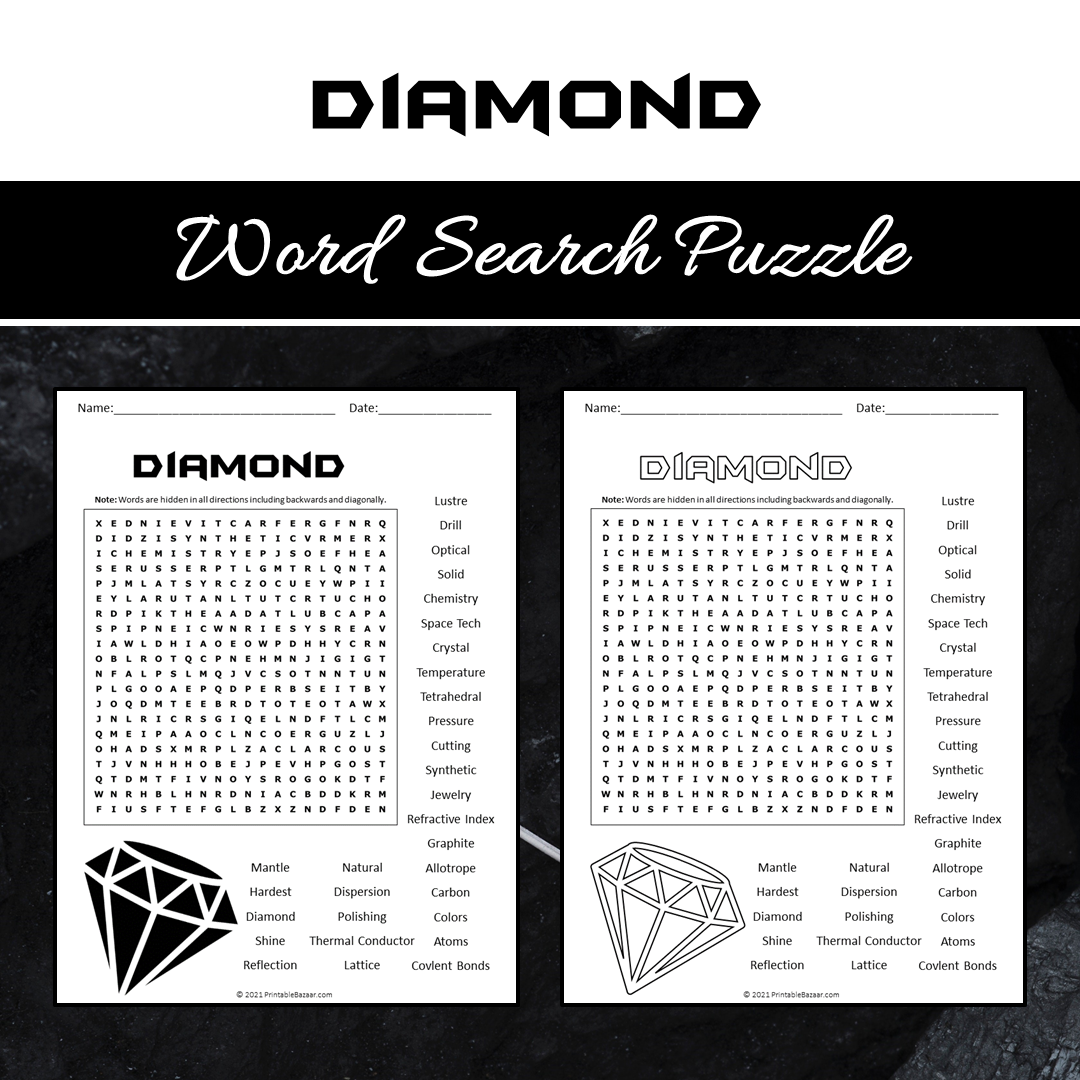 Diamond Word Search Puzzle Worksheet PDF