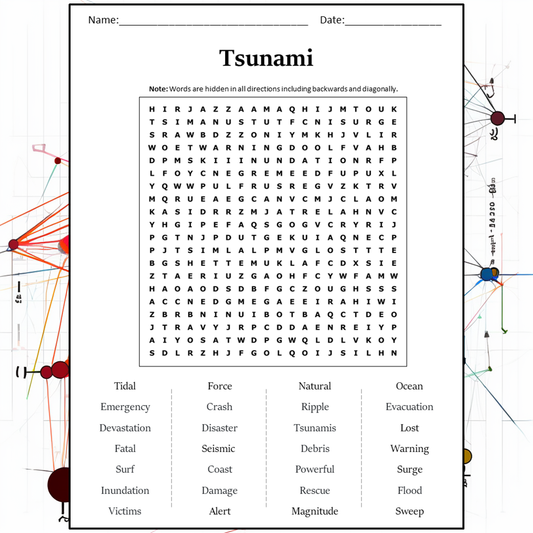 Tsunami Word Search Puzzle Worksheet Activity PDF