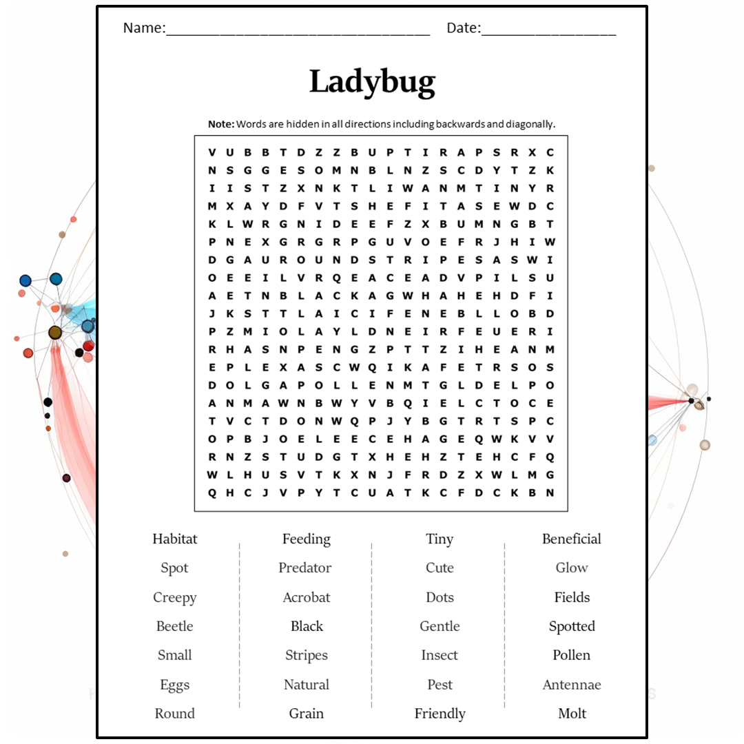 Ladybug Word Search Puzzle Worksheet Activity PDF