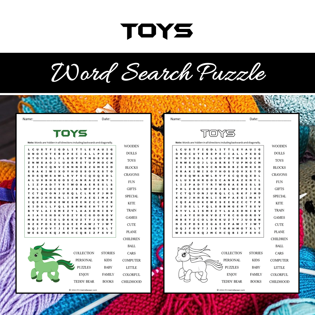 Toys Word Search Puzzle Worksheet PDF