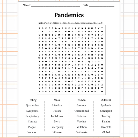 Pandemics Word Search Puzzle Worksheet Activity PDF