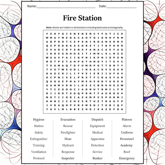 Fire Station Word Search Puzzle Worksheet Activity PDF