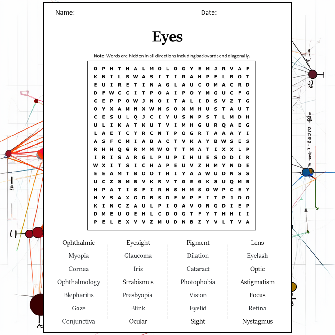 Eyes Word Search Puzzle Worksheet Activity PDF