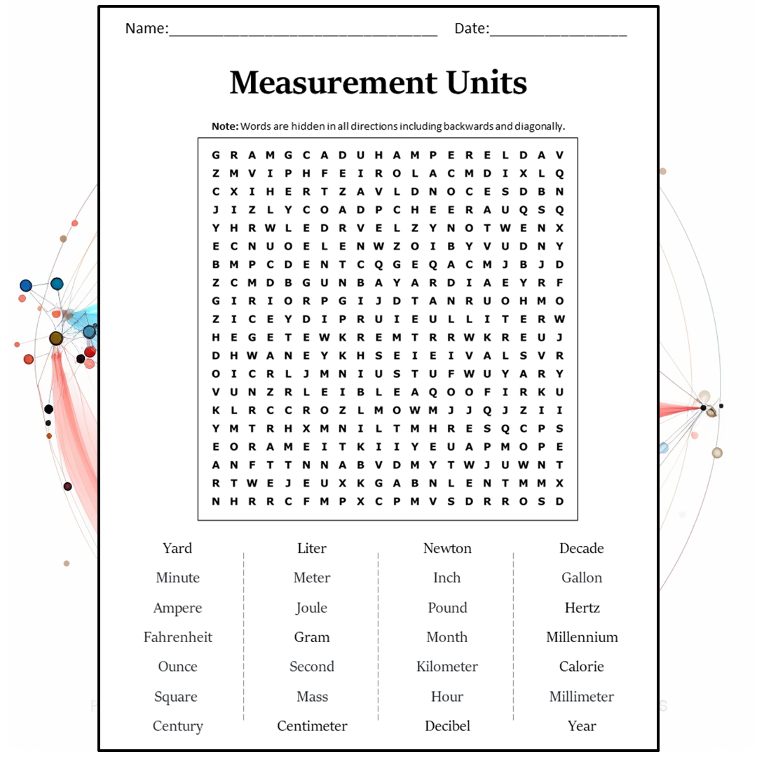 Measurement Units Word Search Puzzle Worksheet Activity PDF