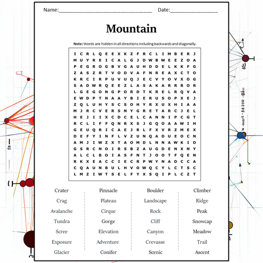 Mountain Word Search Puzzle Worksheet Activity PDF