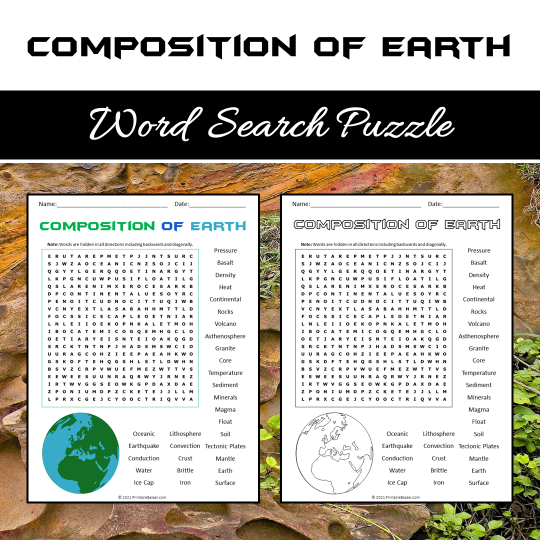 Composition Of Earth Word Search Puzzle Worksheet PDF