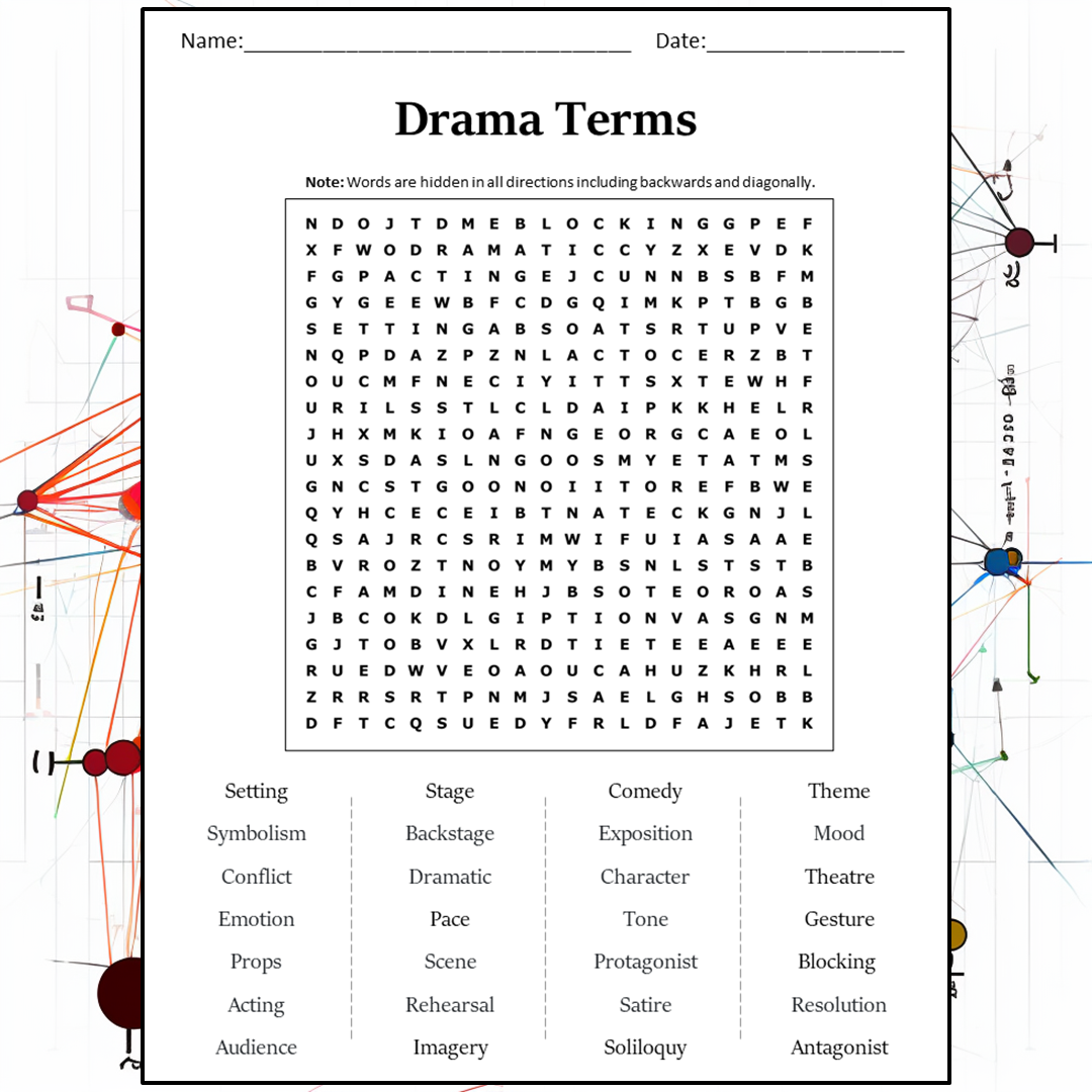 Drama Terms Word Search Puzzle Worksheet Activity PDF