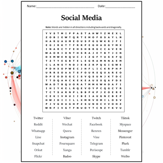 Social Media Word Search Puzzle Worksheet Activity PDF