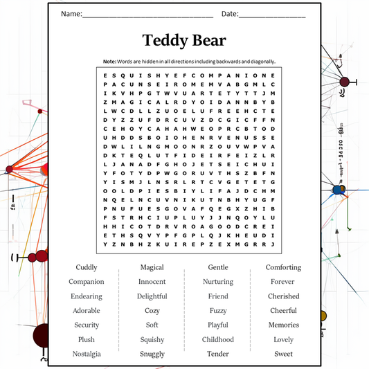 Teddy Bear Word Search Puzzle Worksheet Activity PDF