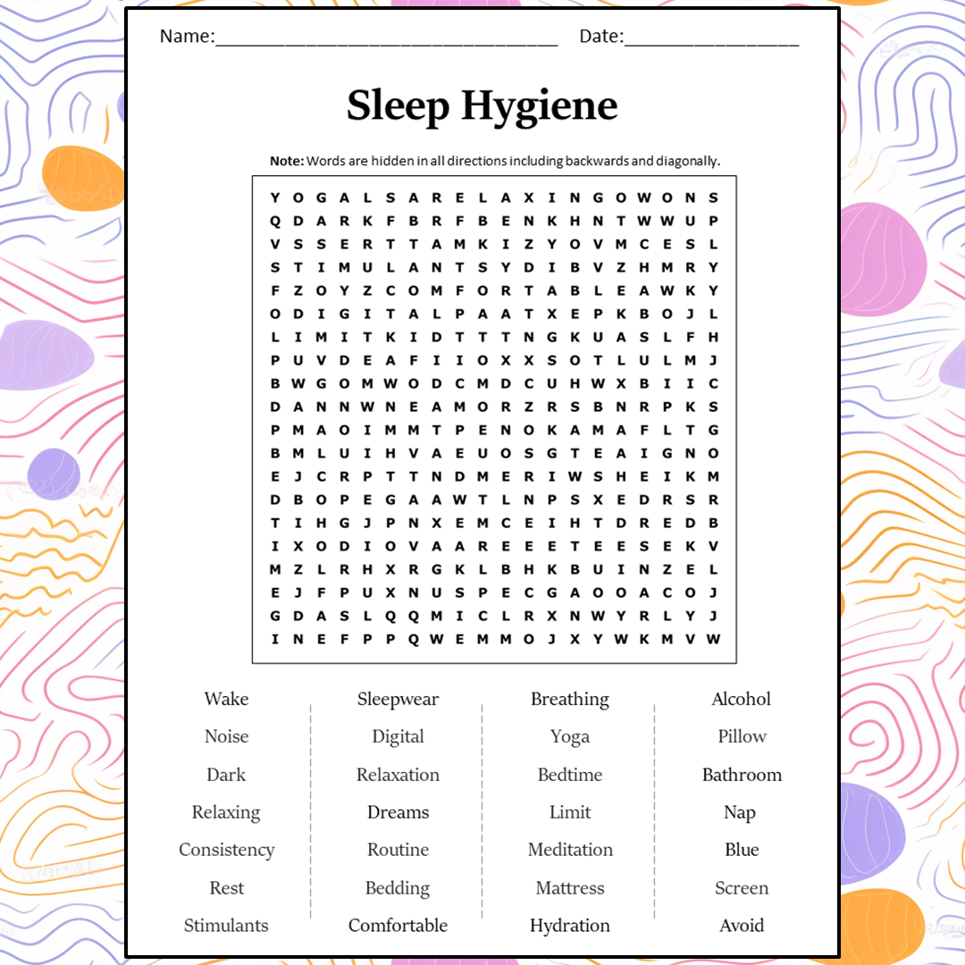 Sleep Hygiene Word Search Puzzle Worksheet Activity PDF – PrintableBazaar