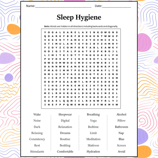 Sleep Hygiene Word Search Puzzle Worksheet Activity PDF