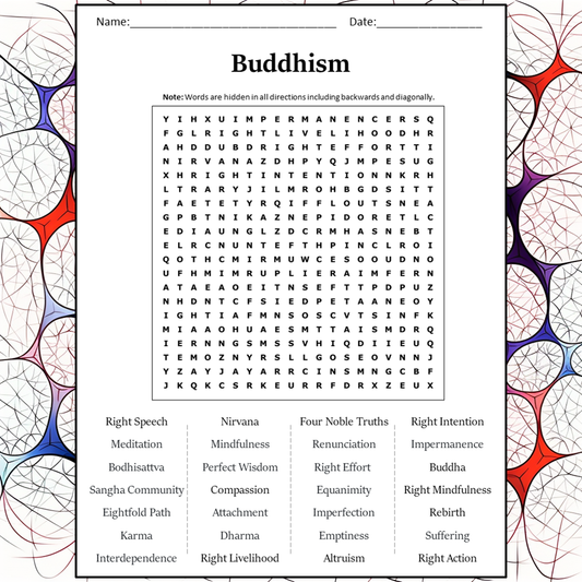 Buddhism Word Search Puzzle Worksheet Activity PDF