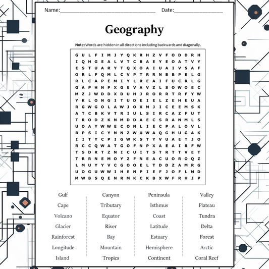 Geography Word Search Puzzle Worksheet Activity PDF