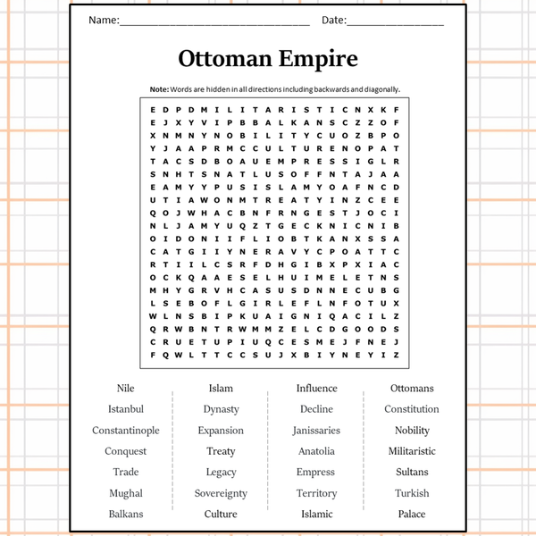 Ottoman Empire Word Search Puzzle Worksheet Activity PDF PrintableBazaar