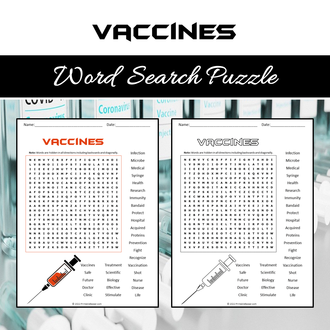 Vaccines Word Search Puzzle Worksheet PDF