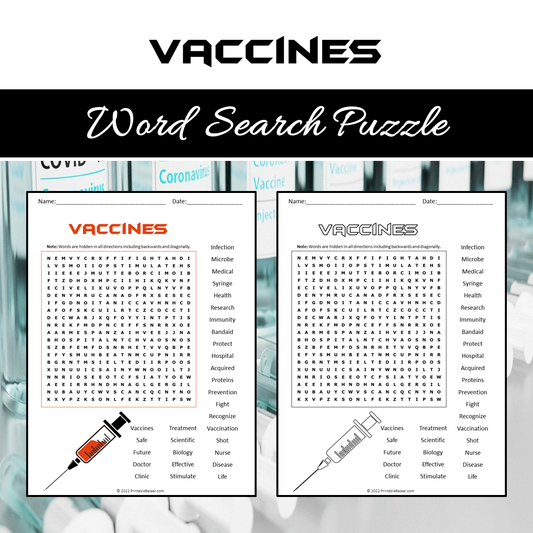 Vaccines Word Search Puzzle Worksheet PDF