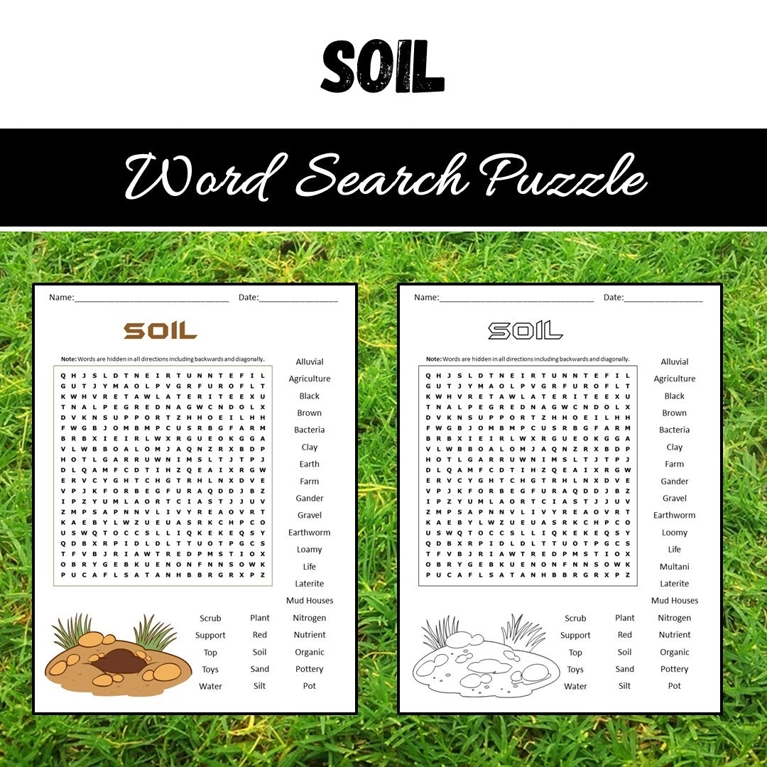 Soil Word Search Puzzle Worksheet PDF