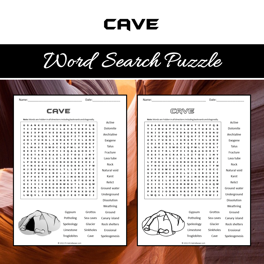 Cave Word Search Puzzle Worksheet PDF