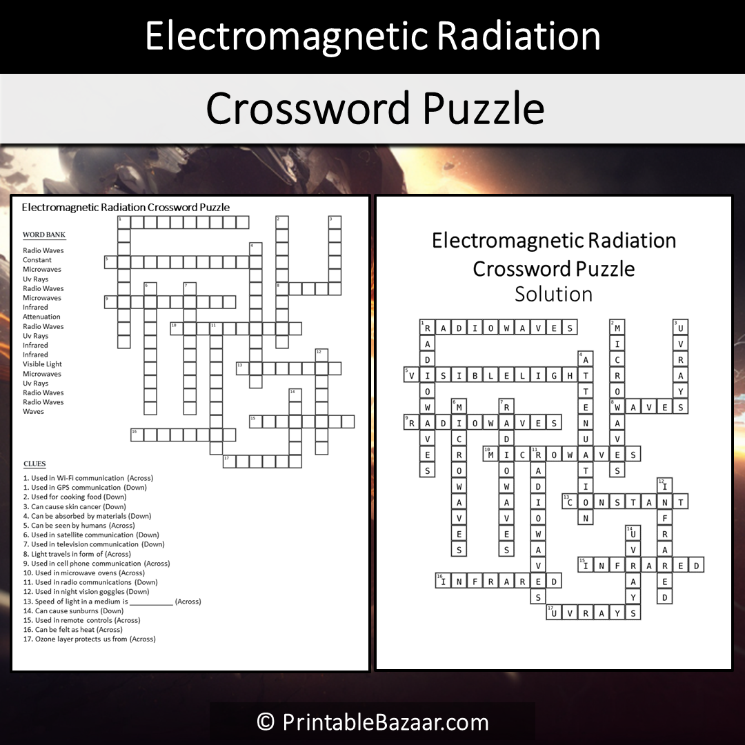 Electromagnetic Radiation Crossword Puzzle Worksheet Activity Printable PDF