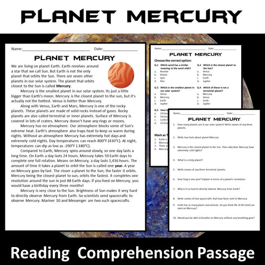 Mercury Reading Comprehension Passage and Questions