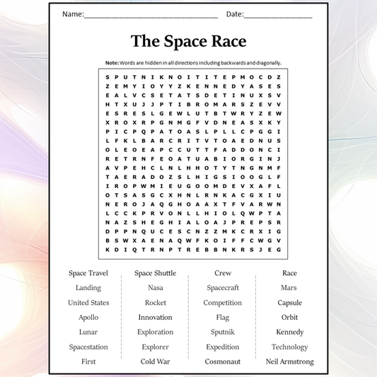 The Space Race Word Search Puzzle Worksheet Activity PDF