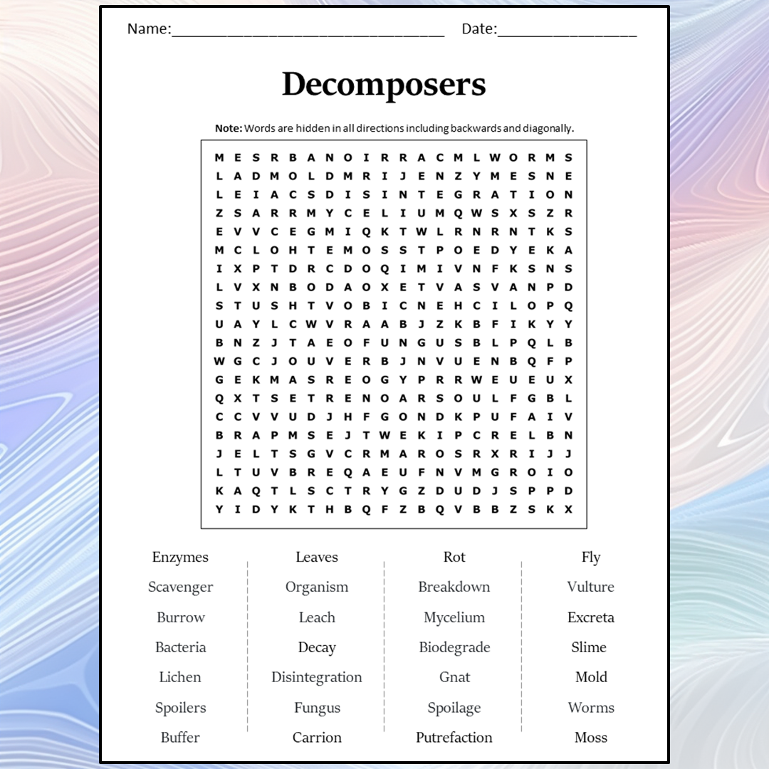 Decomposers Word Search Puzzle Worksheet Activity PDF