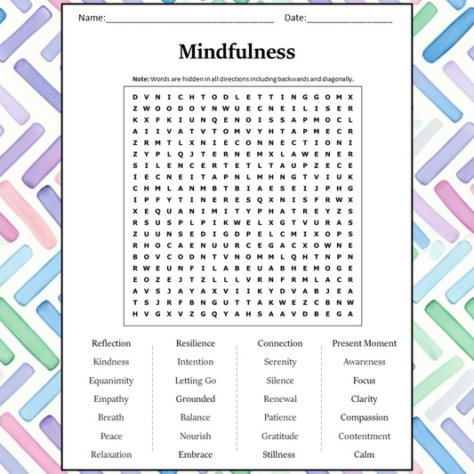 Mindfulness Word Search Puzzle Worksheet Activity PDF