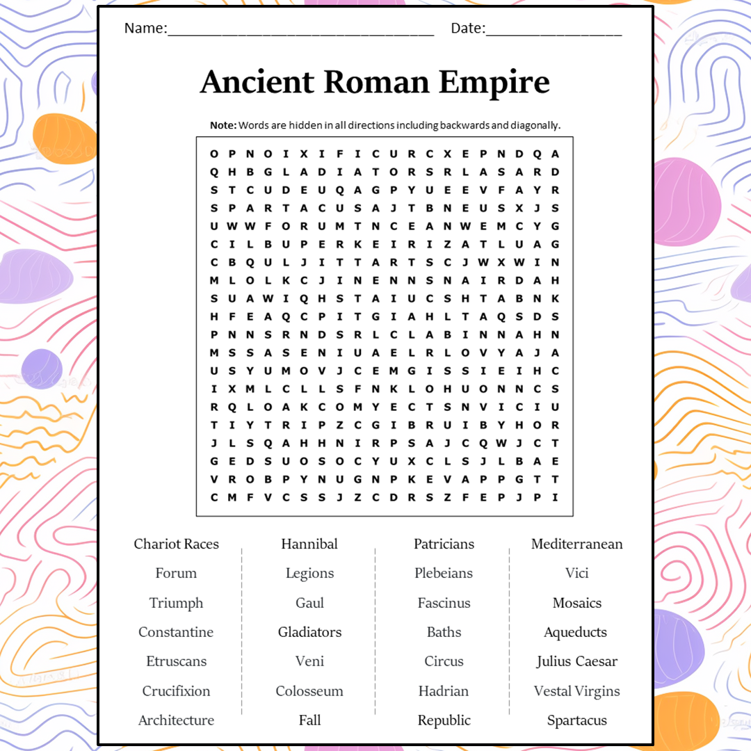 Ancient Roman Empire Word Search Puzzle Worksheet Activity PDF ...