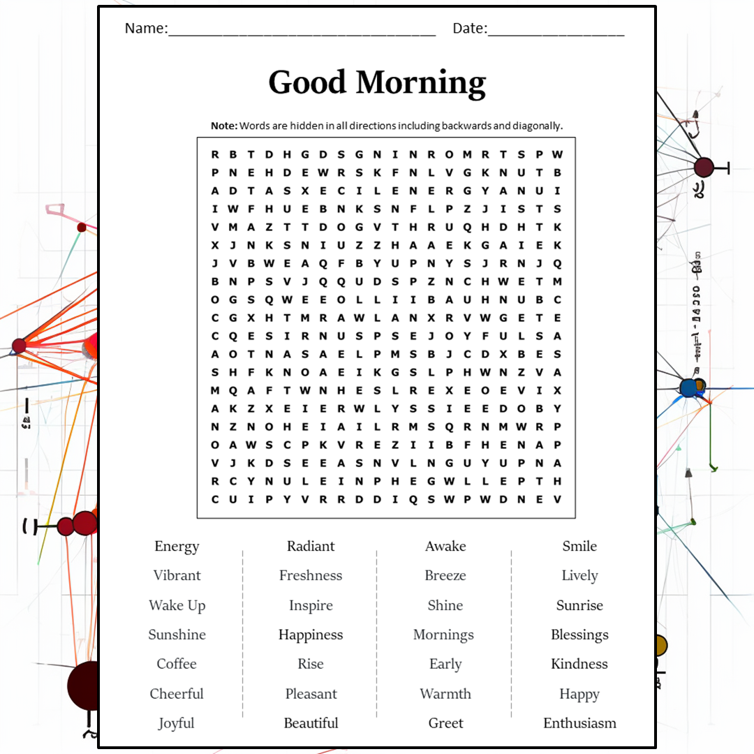 Good Morning Word Search Puzzle Worksheet Activity PDF