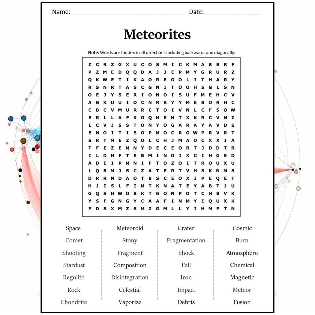 Meteorites Word Search Puzzle Worksheet Activity PDF