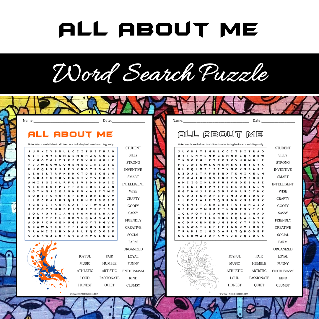 All About Me Word Search Puzzle Worksheet PDF