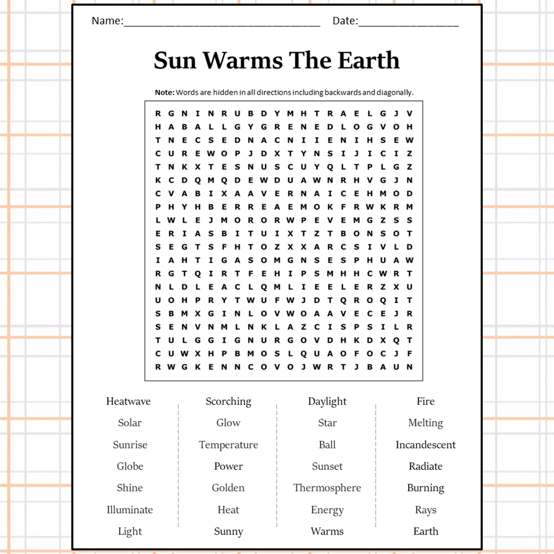 Sun Warms The Earth Word Search Puzzle Worksheet Activity PDF