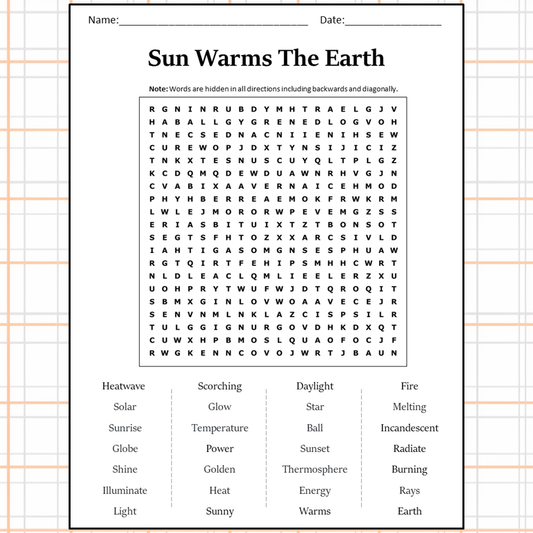 Sun Warms The Earth Word Search Puzzle Worksheet Activity PDF