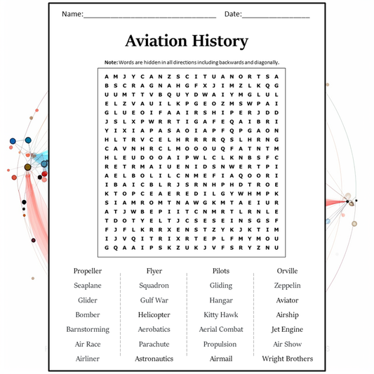 Aviation History Word Search Puzzle Worksheet Activity PDF