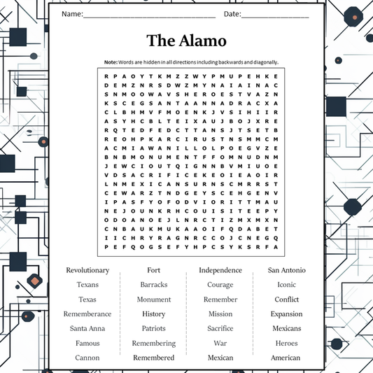 The Alamo Word Search Puzzle Worksheet Activity PDF