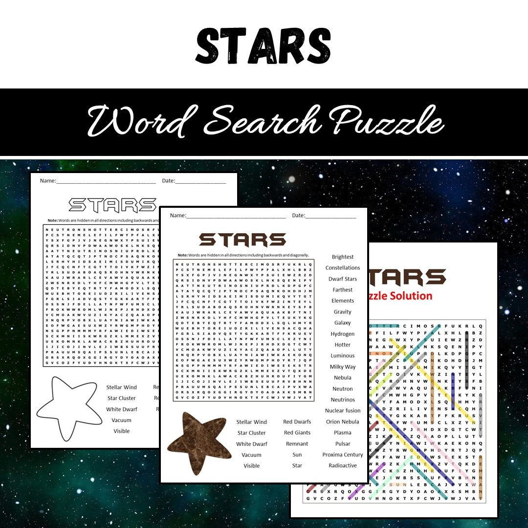 Star Word Search Puzzle Worksheet PDF