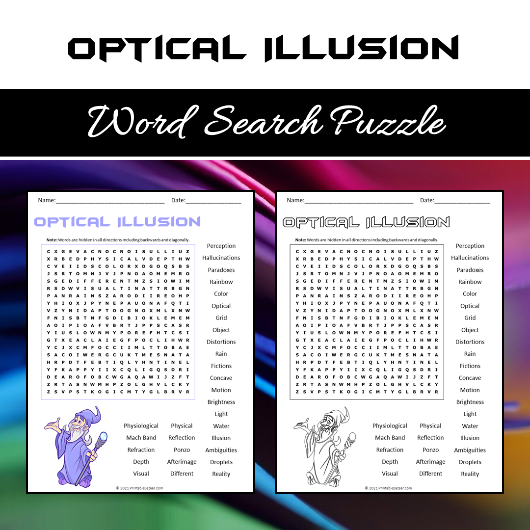 Optical Illusion Word Search Puzzle Worksheet PDF