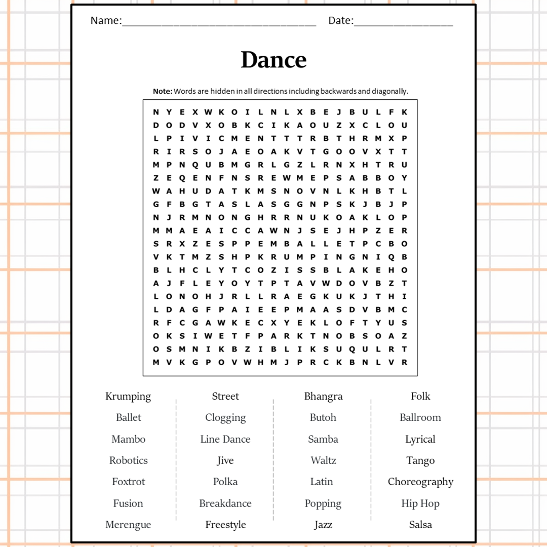 Dance Word Search Puzzle Worksheet Activity PDF