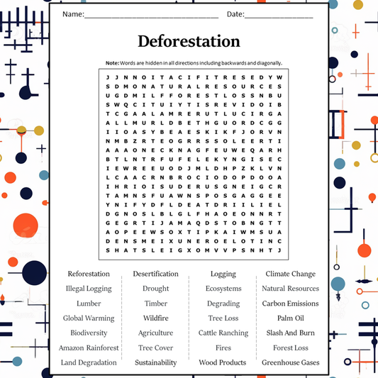 Deforestation Word Search Puzzle Worksheet Activity PDF