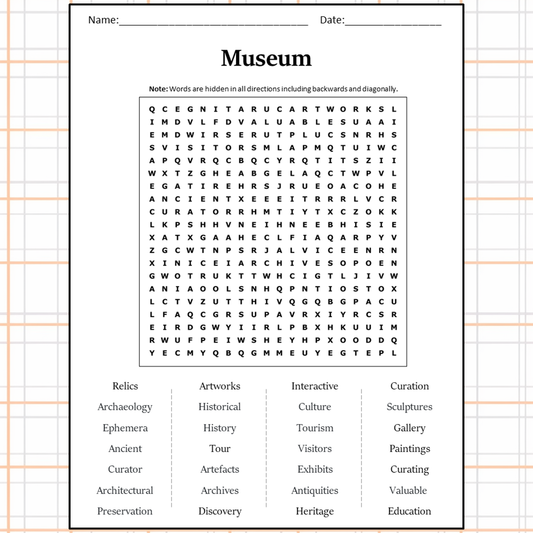 Museum Word Search Puzzle Worksheet Activity PDF