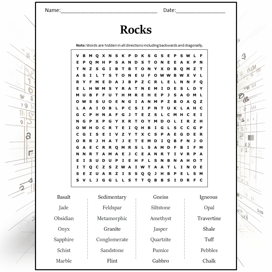 Rocks Word Search Puzzle Worksheet Activity PDF