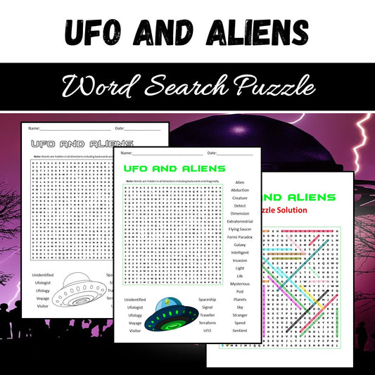 Ufo And Aliens Word Search Puzzle Worksheet PDF