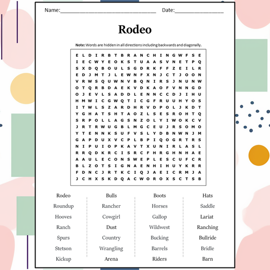 Rodeo Word Search Puzzle Worksheet Activity PDF