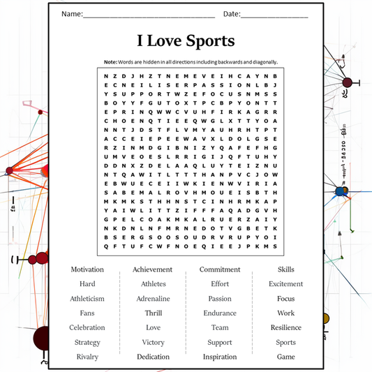 I Love Sports Word Search Puzzle Worksheet Activity PDF